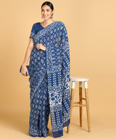 BLOCKS OF INDIA Hand Block Print Cotton Sarees For Women with Unstitched Blouse Piece Color 12