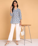 BLOCKS OF INDIA Cotton Hand Printed Short Kurti for Women Short Blue Buti