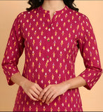 Cotton Hand Printed Short Kurti for Women Short Maroon Ikat