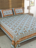 Hand Block Printed Cotton Super King Size Bedsheet(270x 270) (Batik Grey)
