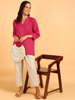 BLOCKS OF INDIA Cotton Hand Solid Color Kurti for Women - Hot Pink