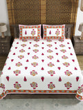 Hand Block Print Cotton King Size Bedsheet (Pink Rose)