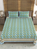 Hand Block Print Cotton King Size Bedsheet Blue Grey Buti TA