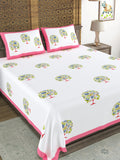 Hand Block Print Cotton King Size Bedsheet Pink TOL