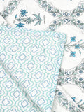 Cotton Single Size Quilt/ Rajai Hand Block Print for Light Winters (150x225 cm) (Turq Bel)