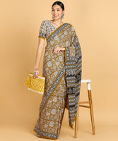 BLOCKS OF INDIA Hand Block Print Cotton Sarees For Women with Unstitched Blouse Piece Color 4