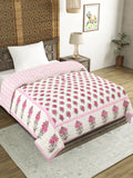 Cotton Medium/Queen Size Quilt Hand Block Print for Light Winters (70 x 100 Inches) (Pink Rose)