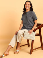 BLOCKS OF INDIA Cotton Solid Color Top for Women - Grey