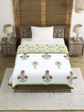 Hand Block Printed Cotton Summer Single Size Reversible Printed Malmal Dohar Open Green Motifs