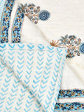 Cotton Medium/Queen Size Quilt Hand Block Print for Light Winters (70 x 100 Inches) (Blue Buta)