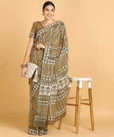 BLOCKS OF INDIA Hand Block Print Cotton Sarees For Women with Unstitched Blouse Piece Color 11