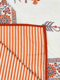 Hand Block Printed 100% Cotton Dohar King Size Reversible (Grey Orange Flower)