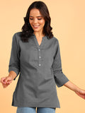 BLOCKS OF INDIA Cotton Hand Solid Color Kurti for Women - Grey