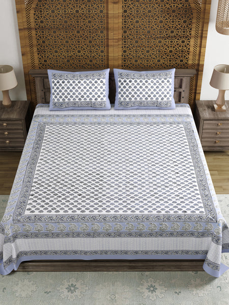 BLOCKS OF INDIA Hand Block Printed 250 TC Cotton Super King Size Bedsheet(245 X 270 CM) (Color 4)