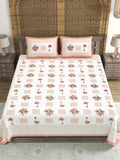 Hand Block Printed Cotton Super King Size Bedsheet(270x 270) (PALM TREE ORANGE)