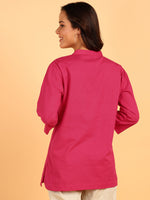 BLOCKS OF INDIA Cotton Hand Solid Color Kurti for Women - Hot Pink