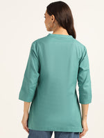 BLOCKS OF INDIA Cotton Hand Solid Color Kurti for Women - Green