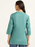 BLOCKS OF INDIA Cotton Hand Solid Color Kurti for Women - Green