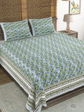Hand Block Print Cotton King Size Bedsheet Grey Gad Buti