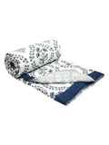 Cotton Single Size Quilt/ Rajai Hand Block Print for Light Winters (150x225 cm) (Royal Blue Motif)