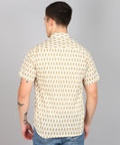 BLOCKS OF INDIA Cotton Hand Block Print Half Sleeves Summer Shirt for Men Yellow Buti
