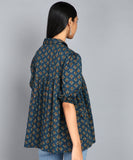 BLOCKS OF INDIA Cotton Hand Printed Short Kurti for Women Top Blue Buti