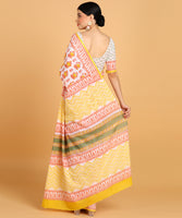 BLOCKS OF INDIA Hand Block Print Cotton Sarees For Women with Unstitched Blouse Piece Color 16