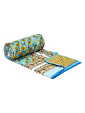 Cotton Single Size Quilt Hand Block Print for Light Winters (150x225 cm) (Blue gad buti)