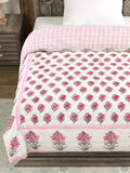 Cotton Medium/Queen Size Quilt Hand Block Print for Light Winters (70 x 100 Inches) (Pink Rose)