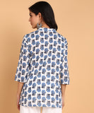 BLOCKS OF INDIA Cotton Hand Printed Short Kurti for Women Short Blue Buti