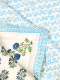 Cotton Medium/Queen Size Quilt Hand Block Print for Light Winters (70 x 100 Inches) (Blue Green Rose)