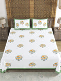 Hand Block Print Cotton King Size Bedsheet Green TOL