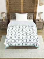 Cotton Single Size Quilt/ Rajai Hand Block Print for Light Winters (150x225 cm) (Grey Patti)