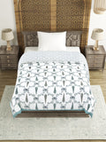 Cotton Single Size Quilt/ Rajai Hand Block Print for Light Winters (150x225 cm) (Grey Patti)