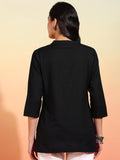 BLOCKS OF INDIA Cotton Hand Solid Color Kurti for Women - Black