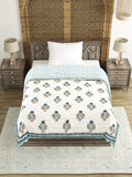 Cotton Medium/Queen Size Quilt Hand Block Print for Light Winters (70 x 100 Inches) (Blue Buta)