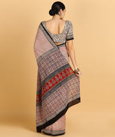 BLOCKS OF INDIA Hand Block Print Cotton Sarees For Women with Unstitched Blouse Piece Color 1
