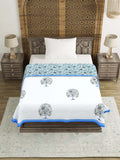 Hand Block Printed Cotton Summer Single Size Reversible Printed Malmal Dohar Blue Tol
