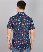 BLOCKS OF INDIA Cotton Hand Block Print Half Sleeves Summer Shirt for Men Blue Red Flower