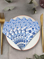 BLOCKS OF INDIA Hand Block Print Cotton Table Napkin (Blue jaal)