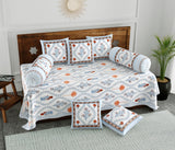 Diwan Set Cotton 8 Piece | Deewan Printed Bedsheet Sets for Living Room Hall (Set of 8 Piece, 1-Bed Sheet | 2-Bolster Cover | 5-Cushion Cover (Color 51)