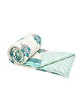 Cotton Medium/Queen Size Quilt Hand Block Print for Light Winters (70 x 100 Inches) (Turquoise Buta)