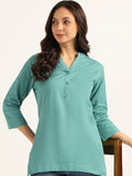 BLOCKS OF INDIA Cotton Hand Solid Color Kurti for Women - Green