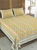 Hand Block Print Cotton King Size Bedsheet Green Gad Buti