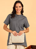BLOCKS OF INDIA Cotton Solid Color Top for Women - Grey