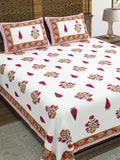 Hand Block Print Cotton King Size Bedsheet (Pink Rose)