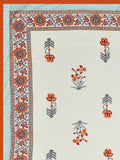 Hand Block Printed 100% Cotton Dohar King Size Reversible (Grey Orange Flower)