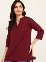 BLOCKS OF INDIA Cotton Solid Color Top for Women - Maroon