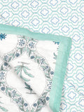 Cotton Single Size Quilt/ Rajai Hand Block Print for Light Winters (150x225 cm) (Turq Bel)