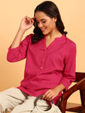 BLOCKS OF INDIA Cotton Hand Solid Color Kurti for Women - Hot Pink